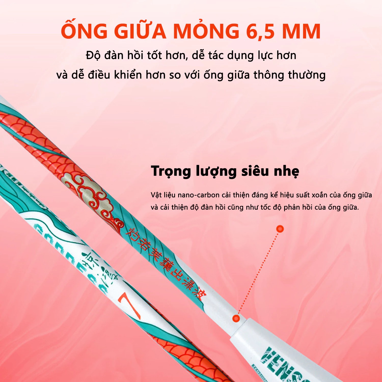 VỢT CẦU LÔNG VS JINGHONG 7 - HẰNG NGA Vợt siêu nhẹ siêu mỏng với công nghệ nanocacbon tạo vợt dẻo với độ trợ lực tốt
