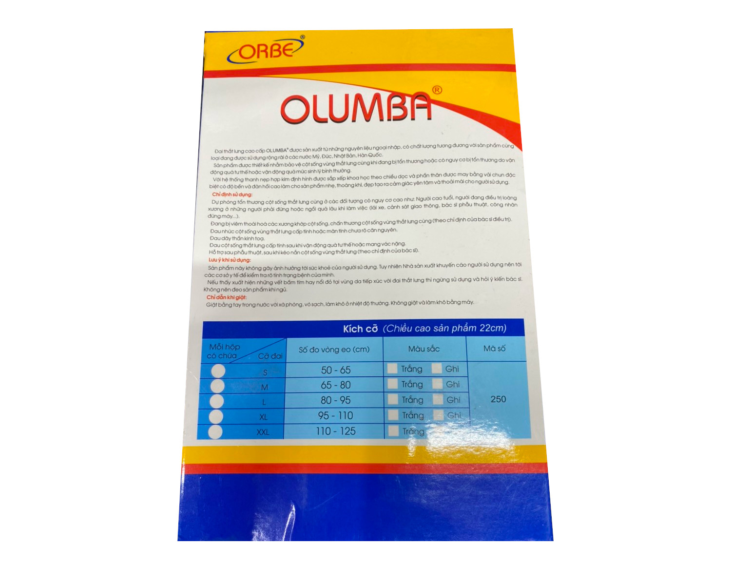 Đai lưng OLUMBA cao cấp chuẩn chính hãng ORBE, chuyển bảo vệ cột sống phần thắt lưng