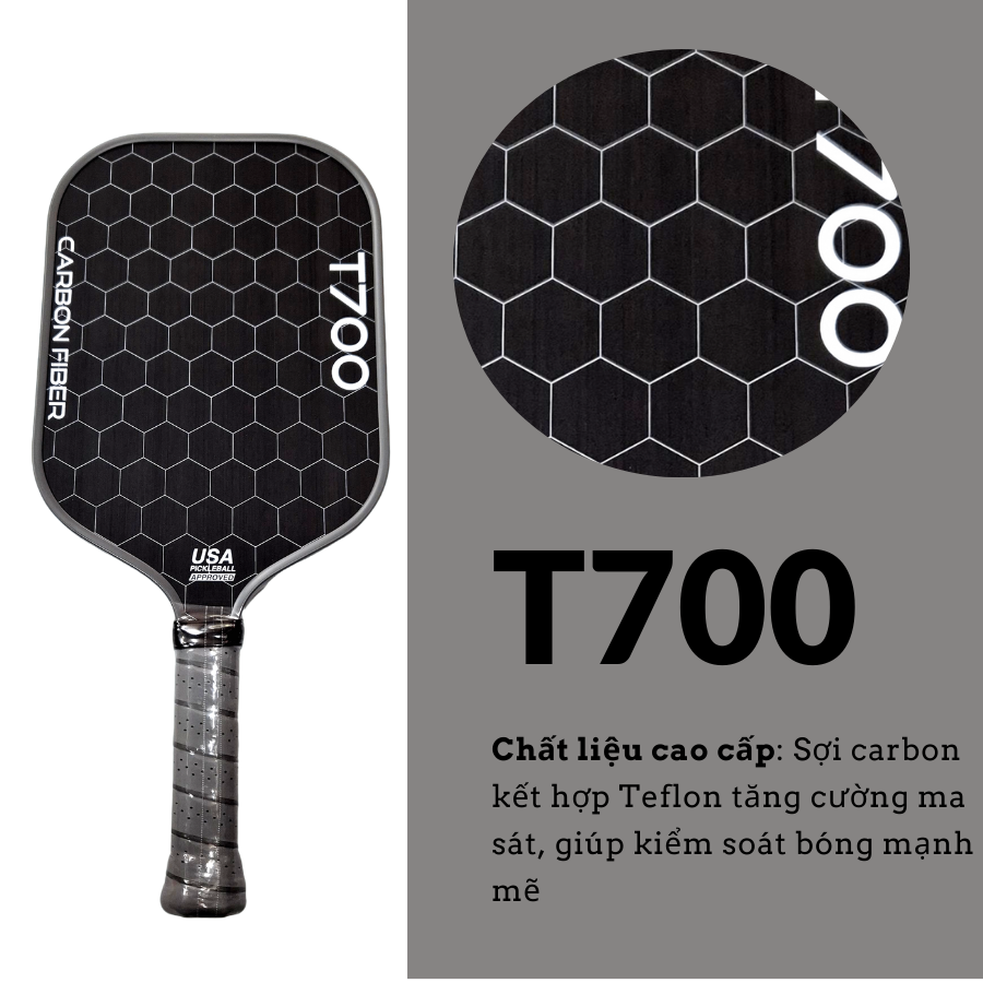 Vợt pickleball T700 CarbonTech - Xoáy Đỉnh Cao với Công Nghệ Chống Sốc Hiện Đại