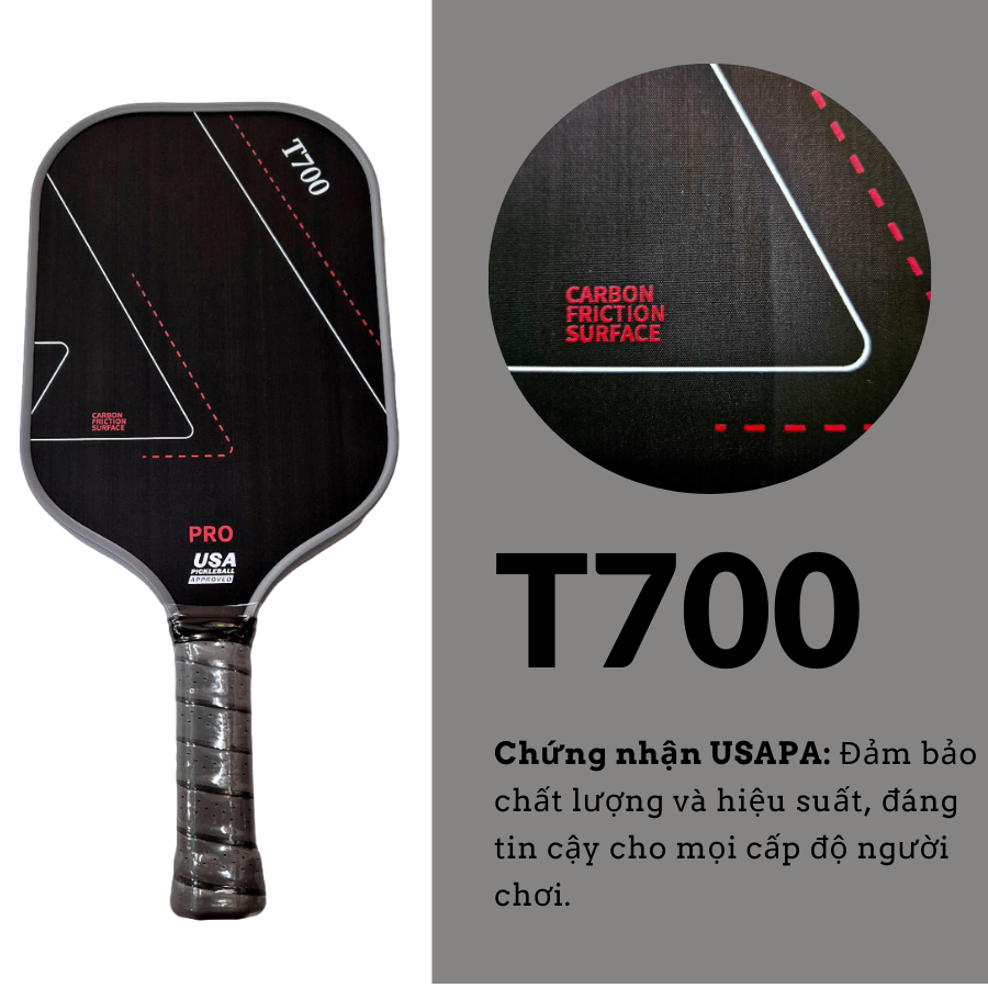 Vợt pickleball T700 CarbonTech - Xoáy Đỉnh Cao với Công Nghệ Chống Sốc Hiện Đại