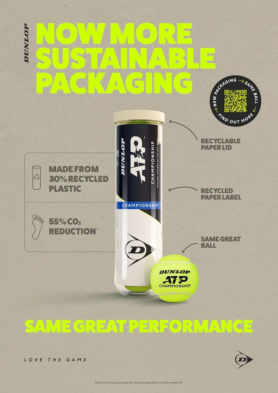 BÓNG TENNIS DUNLOP - ATP TOUR - CHAMPIONSHIP - HỘP 4 QUẢ phiên bản eco friendly lid